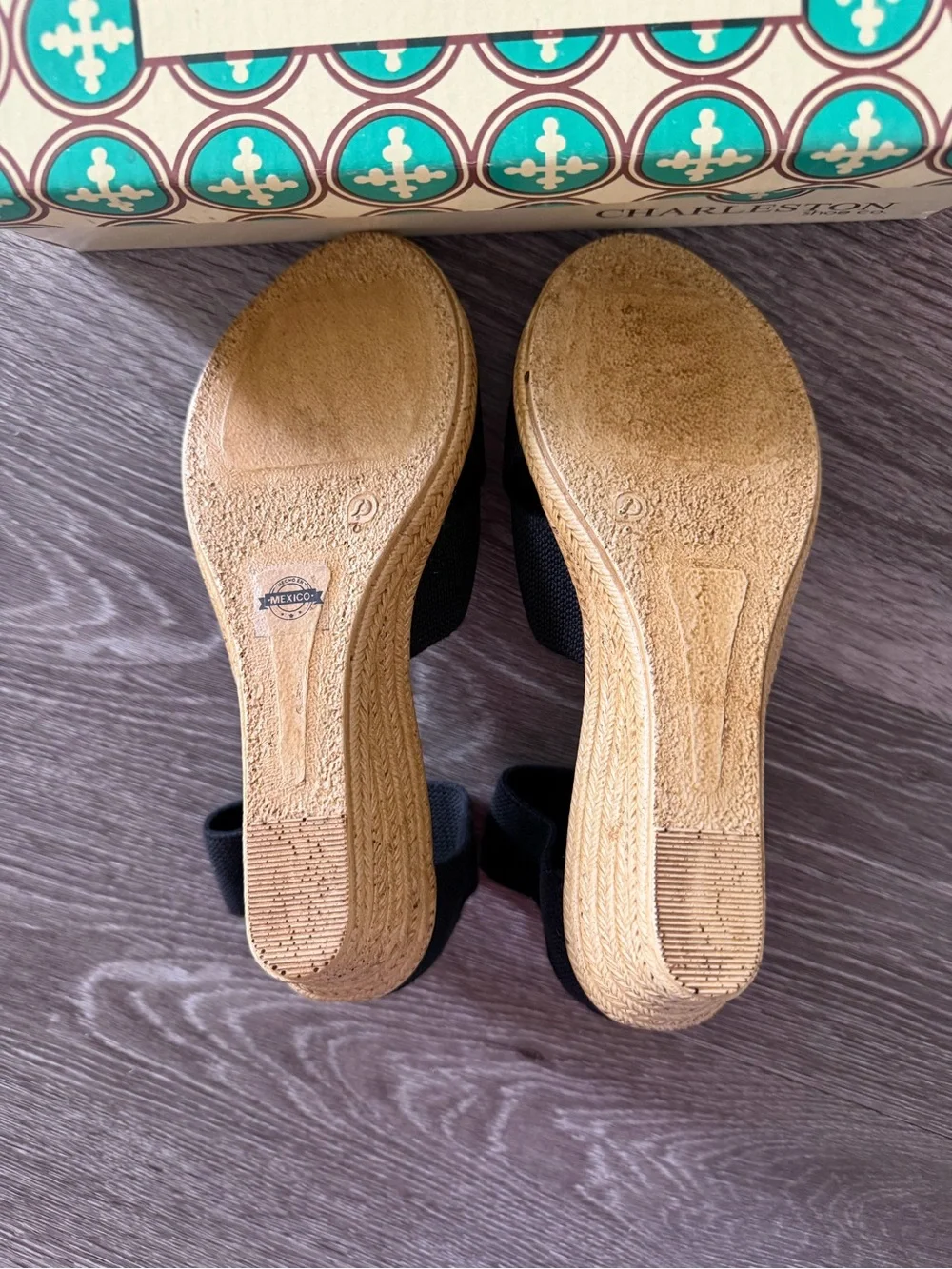 Charleston Shoe Co, Cannon Wedge Sandals, size 6, black, new in box!